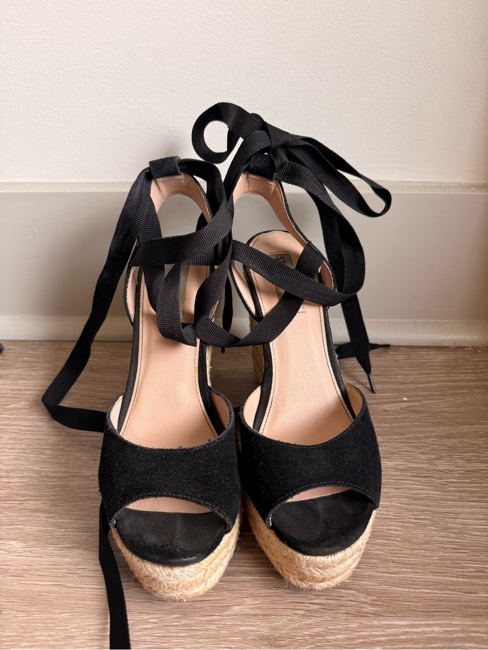 Steve Madden Black Espadrille Wedge Lace-Up Sandals